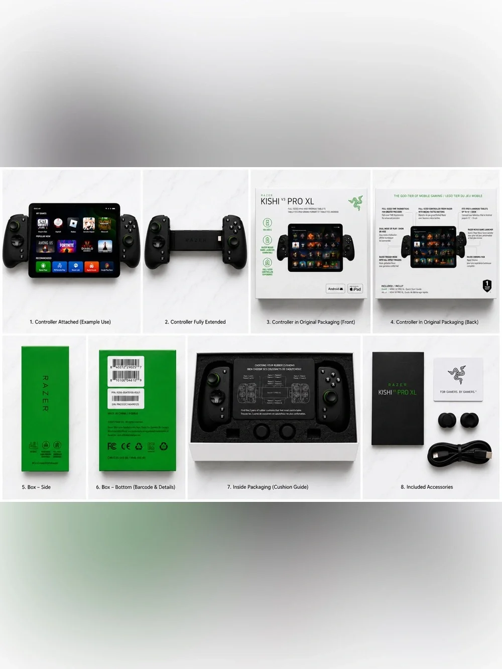 Razer Kishi V3 Pro XL Mobile Controller — Black with Green Accents